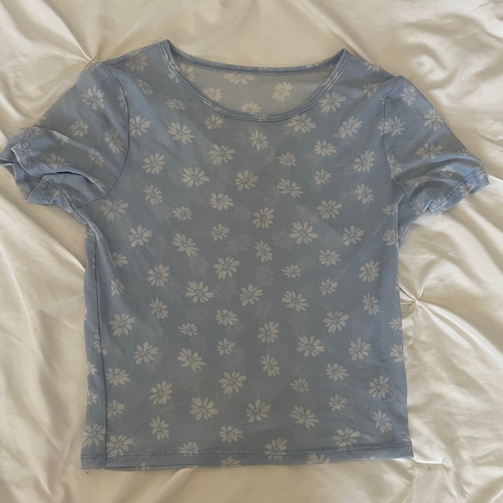 Floral Blue Mesh Women's Top
